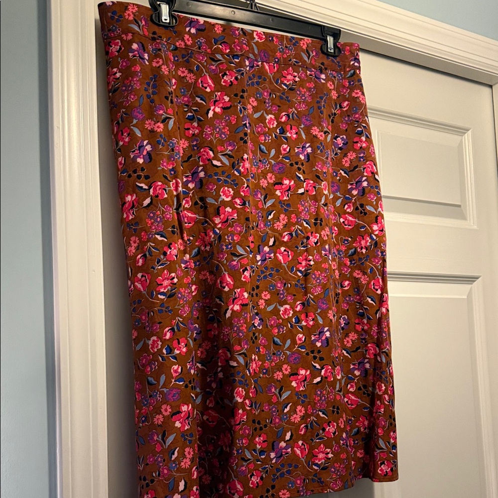 St. John's Bay A-Line Skirt - Brown with Pink Floral Size Petite XL